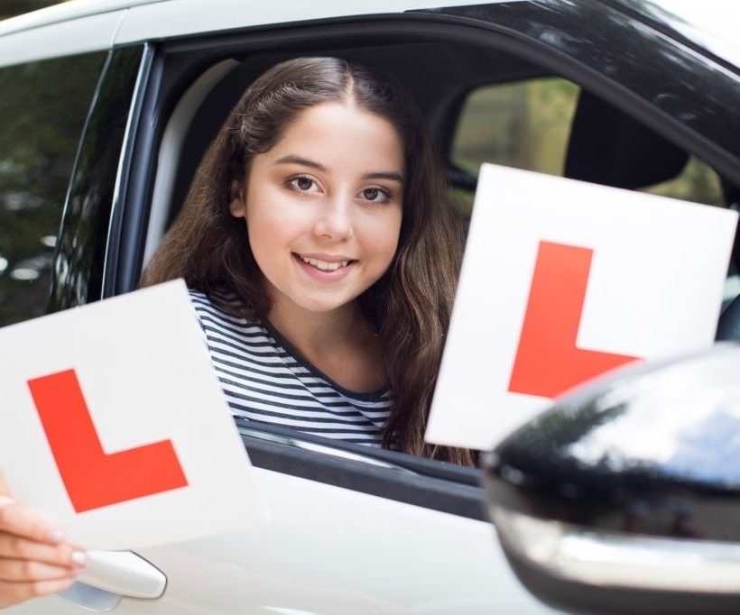 Portrait Of Teenage Girl Passing Driving Exam Holding Learner Plates
